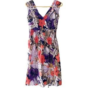 VICKY VAUGHN Vintage 1960s 1970s FLORAL Size 3/4 COTTON SUNDRESS V Neck  Plunge